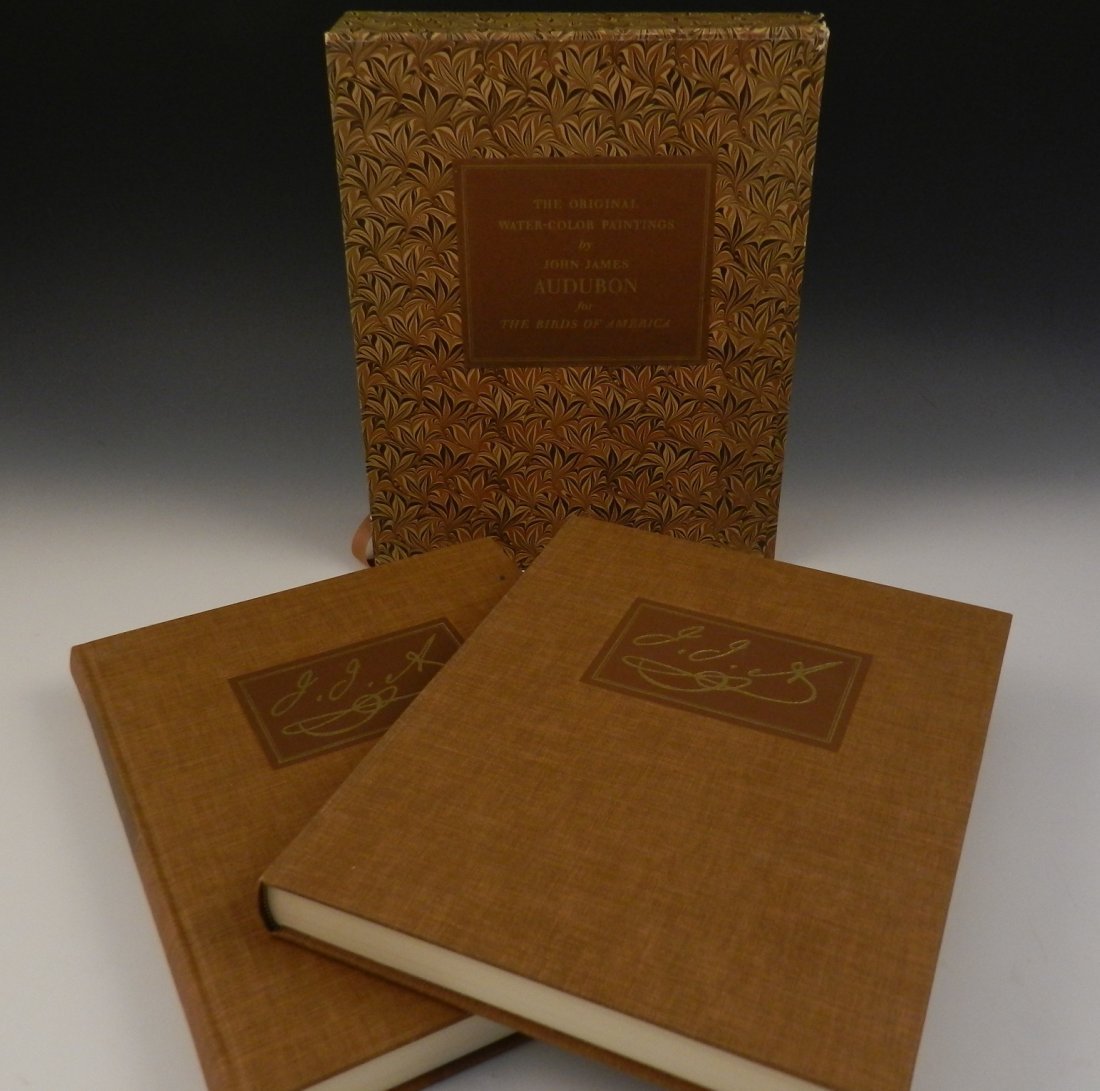 Two Volumes, John James Audubon, Birds of America: (2 volumes) Books: "The Original Water-Color Paintings by John James Audubon for The Birds of America", introduction by Marshall B. Davidson, American Heritage Publishing Co., Inc., New York, 1966, pl