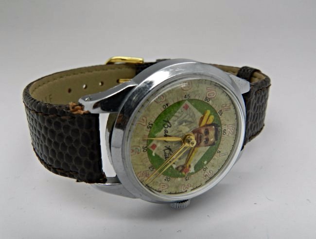 Babe Ruth Watch: A rare original Babe Ruth watch, crocodile or alligator band, circa 1940s Exacta Time Corporation