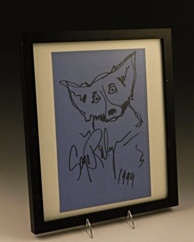 George Rodrigue: (American, 1944-2013) Marker on paper drawing of a dog Signed and dated Measures: 12 x 8 inches (drawing size)