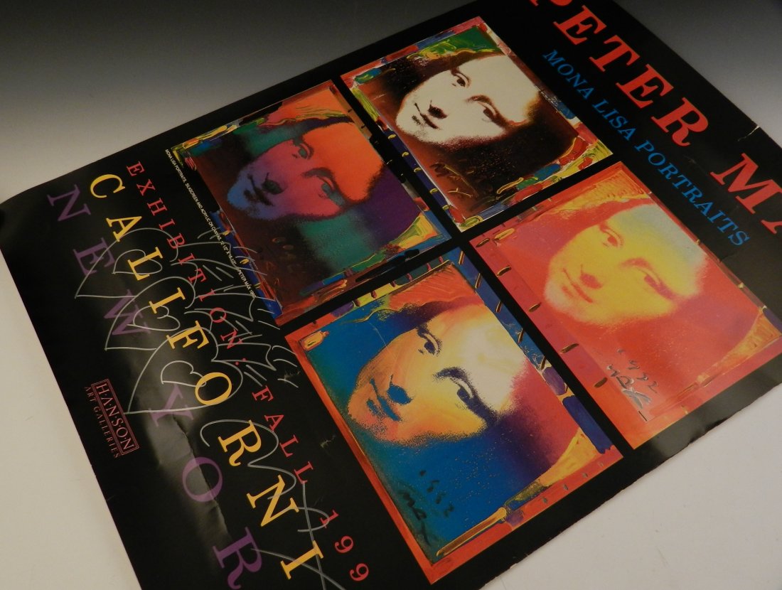 Peter Max: (American, b. 1937) Marker drawing on poster, Mona Lisa Portraits Signed on bottom additionally with an original drawing done in marker of three hearts Measures: 32 x 24 inches