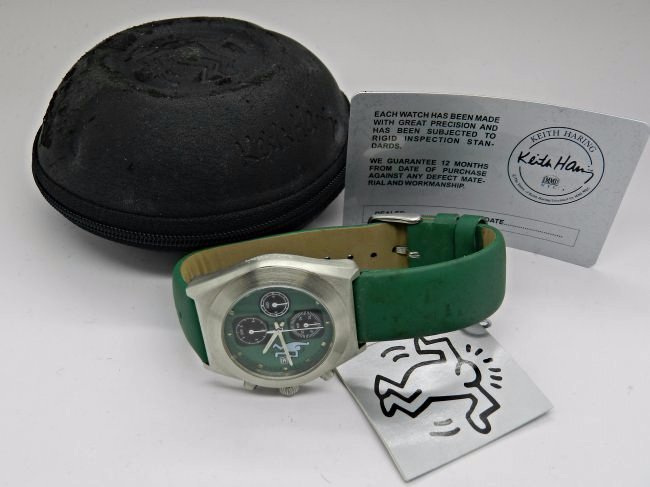 Keith Haring Watch: Haring collector's watch, box included with cards Measures: 9 inches band