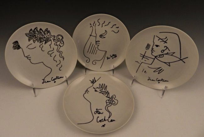Jean Cocteau, Collector Plates: French Limoges Cocteau plates, set of 4 Stamped on bottom Measures: 8 inches