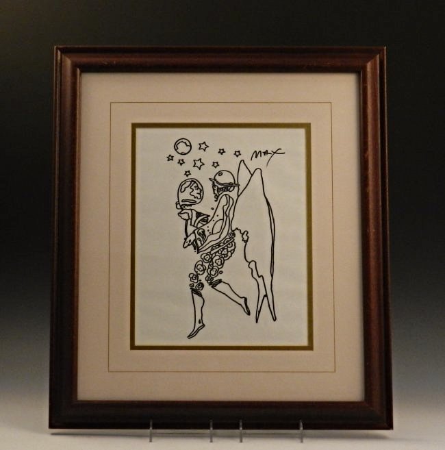 Peter Max: (American, b. 1937) Untitled marker on paper Measures: 21 x 24 inches, framed, DOA: 11 x 13 1/2 inches Signed in the upper right