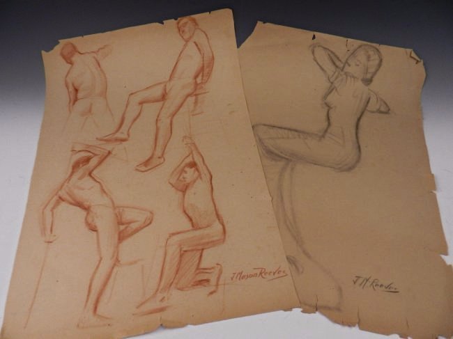 Joseph Mason Reeves, Jr.: (American, 1898-1973) A pair of Charcoal on paper nude sketches Both works are signed with one being stamped from the Reeves estate Measures: 23 x 16 inches