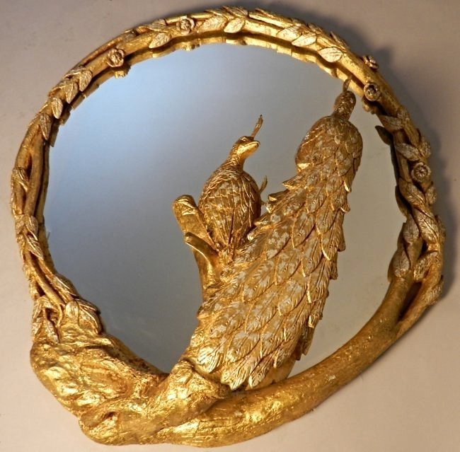 Large Gilt Carved Wood Peacock Mirror (1 of 2)