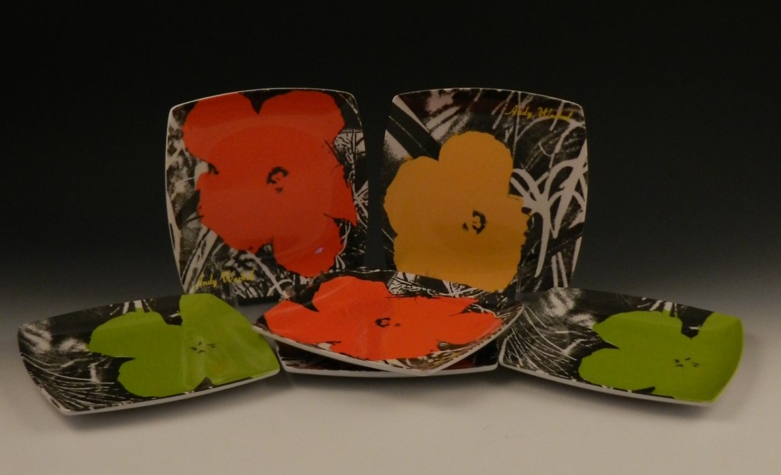 Andy Warhol Flower Plates: (6) Andy Warhol flowers collectors plates Measures: 8 inches Stamped and certified from The Andy Warhol estate
