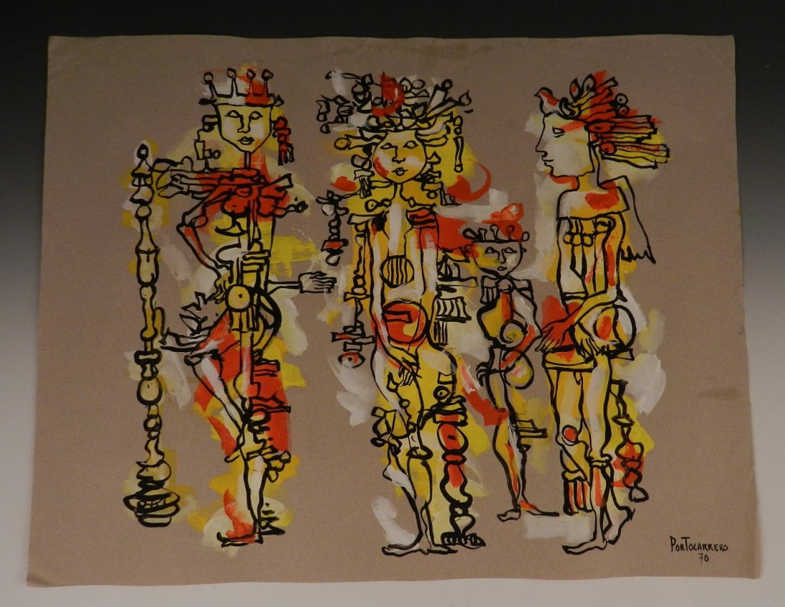 Rene Portocarrero: (1912-1986) Cuban Untitled Gouache On Paper Measures:26 x 20 inches