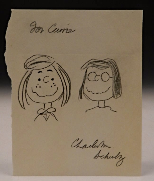 Charles Schulz: (American, 1922-2000) Sketch of Peppermint Paddy and Marcie Measures: 7 x 6 inches Signed on bottom COA included