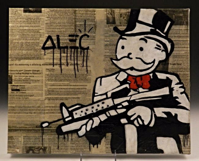 Alec Monopoly: Mixed media and spray paint on canvas, Scarface Monopoly Man Measures: 20 x 16 inches Signed upper left COA included