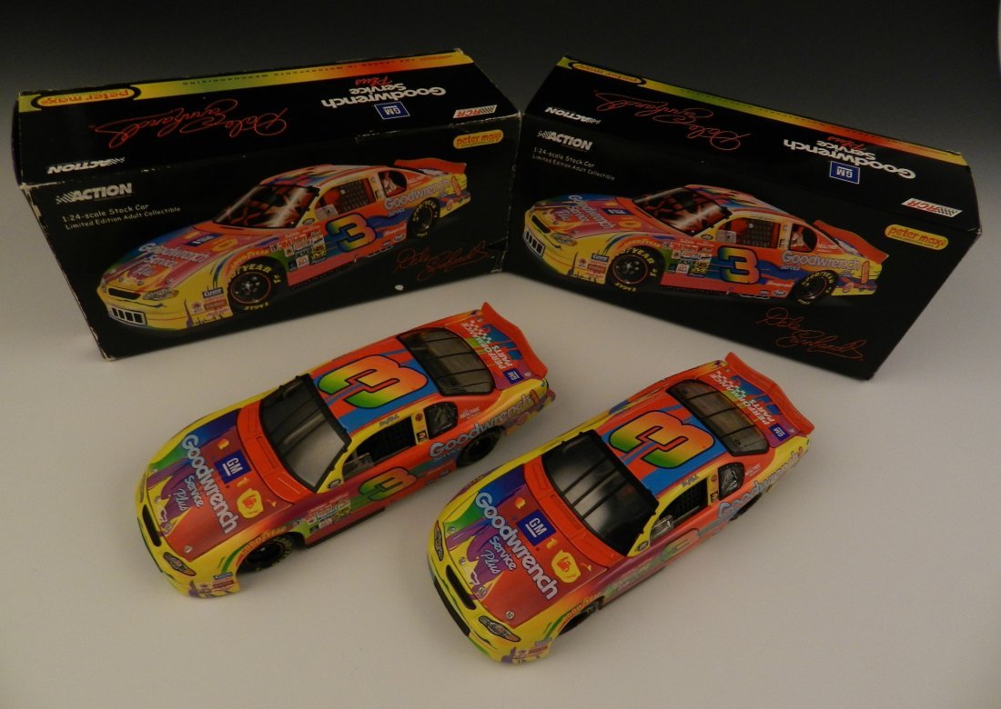 Peter Max NASCARs: (2) Peter Max original NASCARs, limited edition Dale Earnhardt Sr. Original boxes are included Measures: 9 inches in length