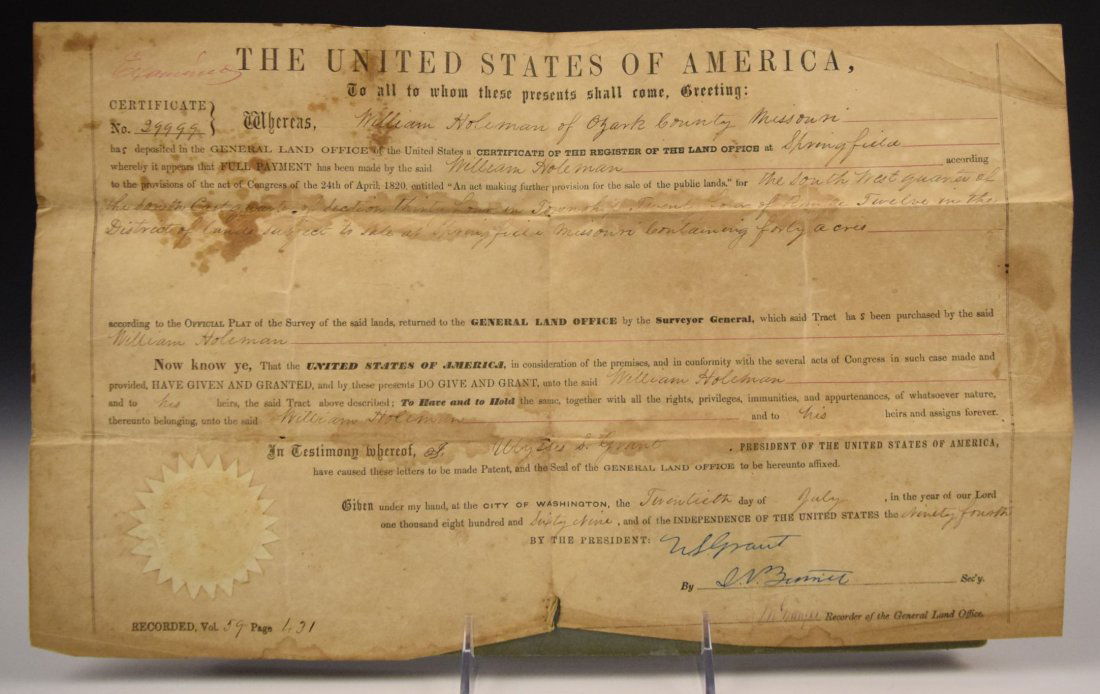 Ulysses S. Grant Signed Document (1 of 7)