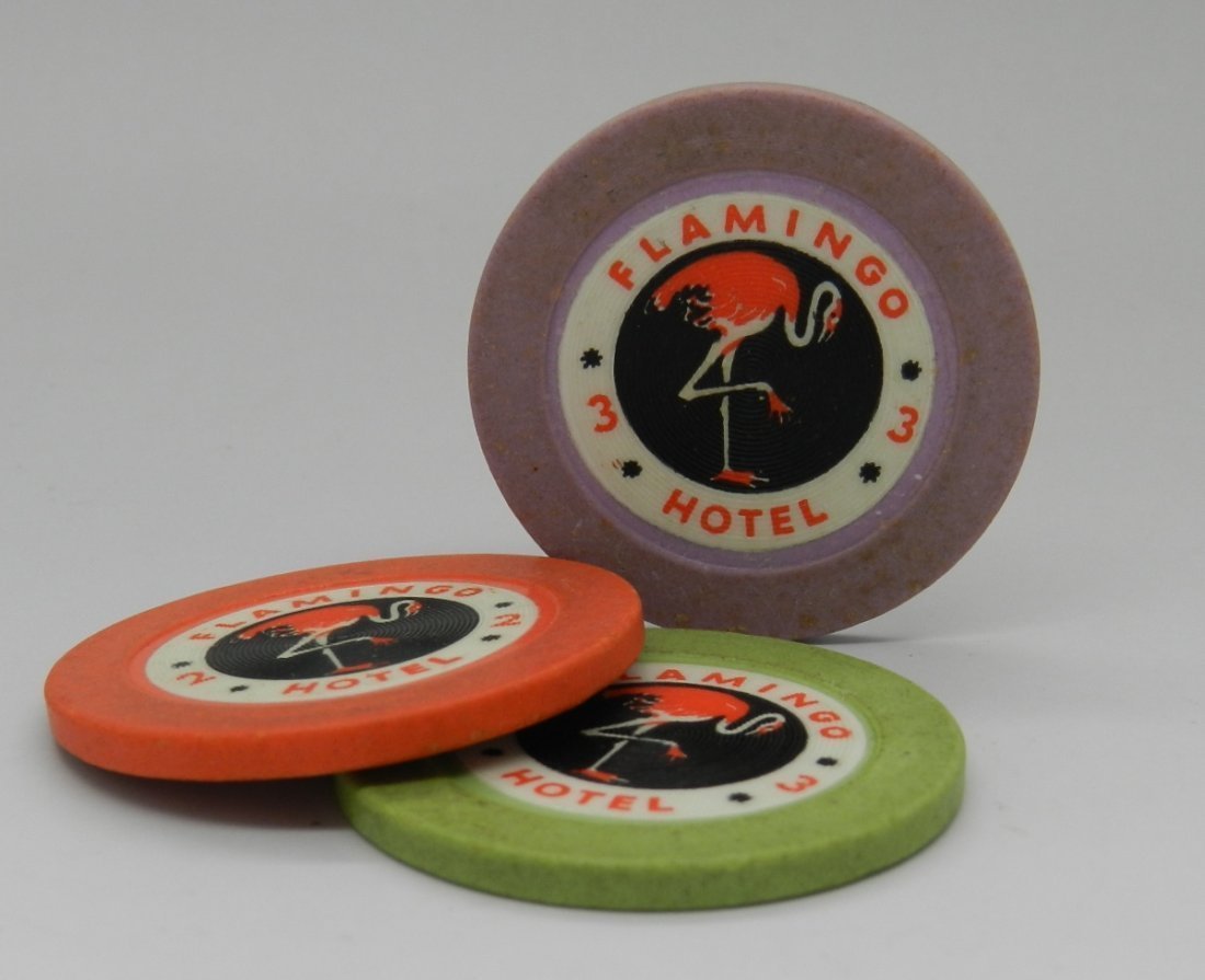 Rare Flamingo Las Vegas Casino Roulette Chips: A grouping of extremely rare Flamingo Casino roulette chips Original and period of Bugsy Siegel, circa 1946