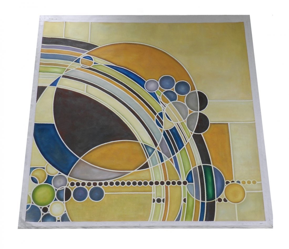 Frank Lloyd Wright: Titled: "March Balloons" Oil on Canvas Measures 7 x 7 feet Unsigned Drawing was submitted to Liberty Magazine in 1927 Attributed to the artist