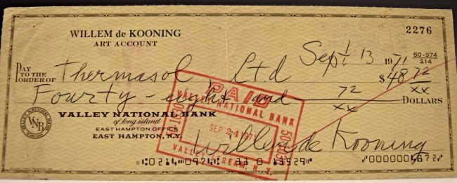 William de Kooning Signed Check (1 of 4)