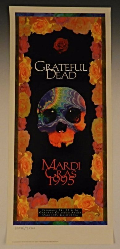 Vintage Grateful Dead Concert Poster: Mardi Gras - Oakland Coliseum, Oakland 1995 Numbered from a limited edition of 25,000 total printed Measures: 12 x 27 inches