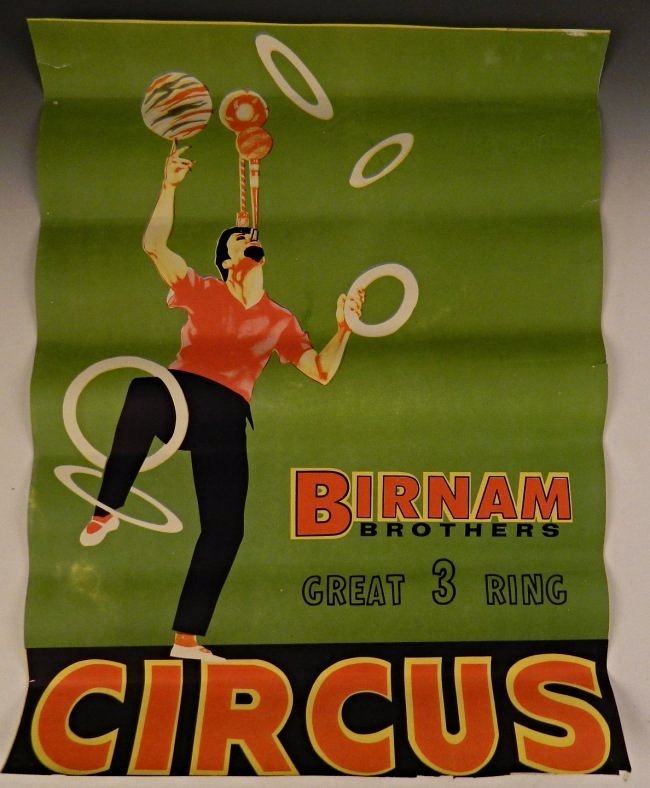Birnam Bros Circus Poster: Original vintage circa 1960's Birnam Brothers - Great 3 Ring circus poster Measures: 19 1/2 x 25 1/2 inches