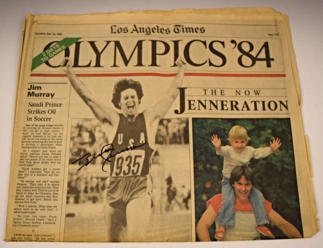 Bruce Jenner Signed Olympic Newspaper: 1984 Olympic Newspaper signed by Bruce Jenner