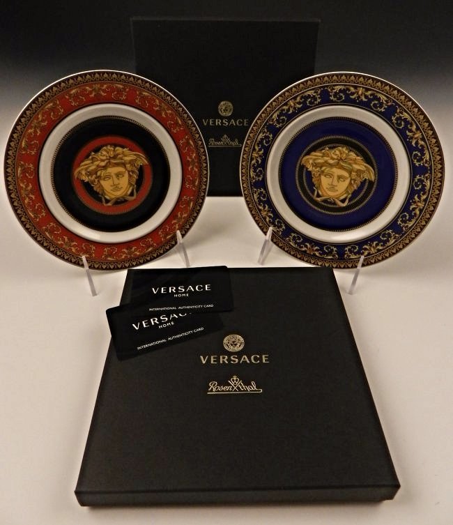 Versace Ashtrays: (2) Rosenthal Versace issued ashtray plates Original box included for each