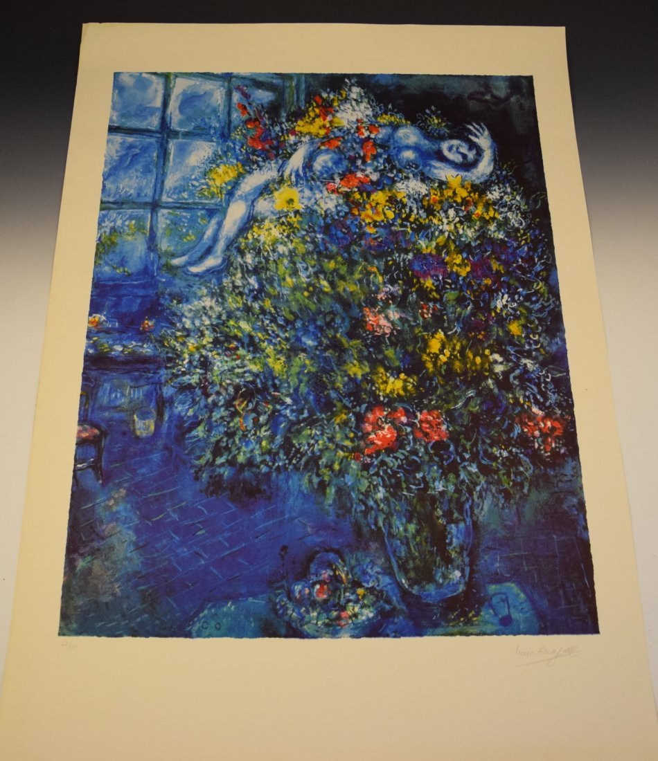 Marc Chagall: Lithograph print Measures: 39 x 27 inches Numbered from the edition of 500