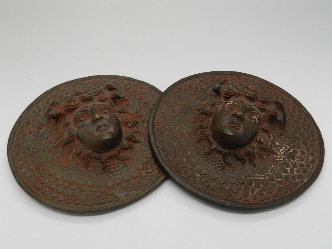 Antique Italian Bronze Wall Plaques: A pair of fantastic Italian bronze wall plaques 18th/19th century Measures: 4 inches each