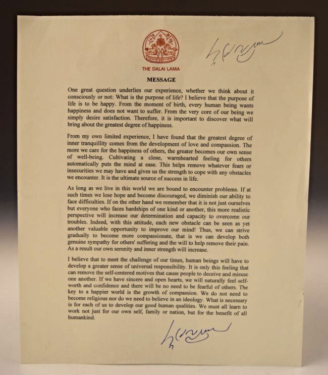 Dalai Lama Signed Letter (1 of 3)