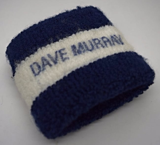 Dave Murray Stage Worn Wristband: Dave Murray stage worn wristband, Ed Hunter Tour Friday July 16 1999 Hammerstein Ballroom NYC Dark Blue and White