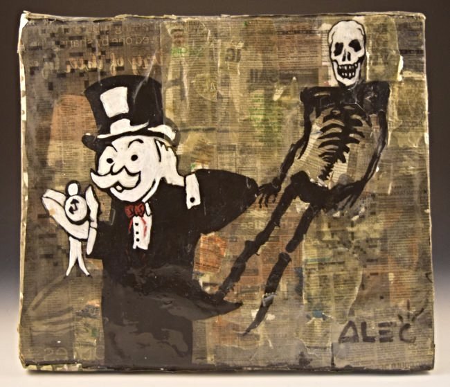 Alec Monopoly: Mixed media and spraypaint on canvas Measures: 20 x 16 inches Signed lower left COA included