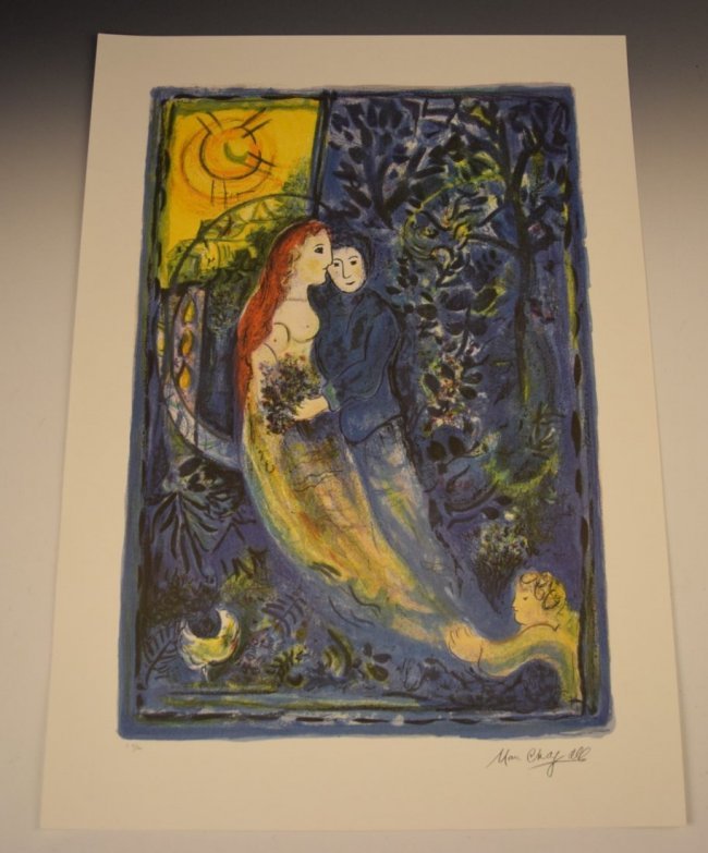 Marc Chagall: Lithograph print Measures: 27 x 20 inches Numbered from the edition of 500