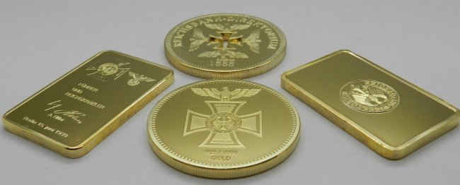 Nazi Reichbank Bars: (4) Nazi Reichbank bars - "Duetsche Reichbank 999/1000 gold"