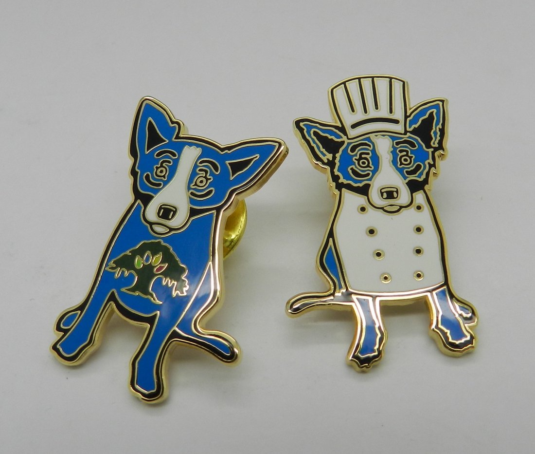 George Rodrigue Art Pins: (2) George Rodrigue art pins, Blue Dog Each with artist stamp on back