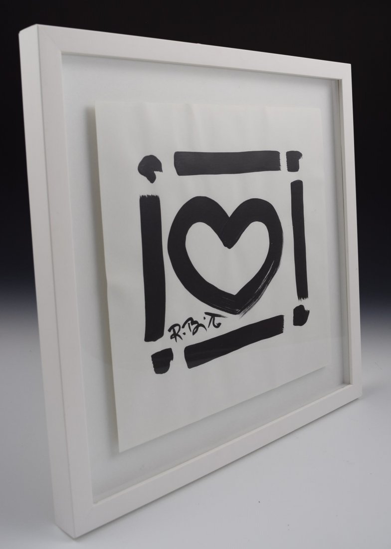 Romero Britto: Acrylic painting on paper, Romero Britto Measures: 16 x 16 inches, framed, painting size: 12 x 12 inches Signed lower left