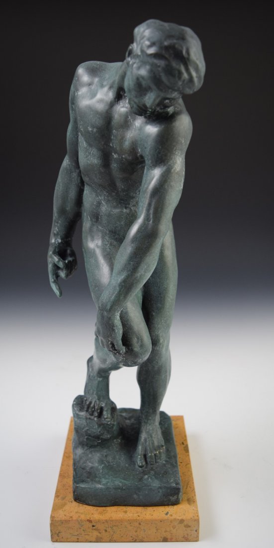 After Auguste Rodin Bronze Sculpture: Bronze sculpture of a nude figure, 20th c. Signed on bottom Measures: 22 inches in height