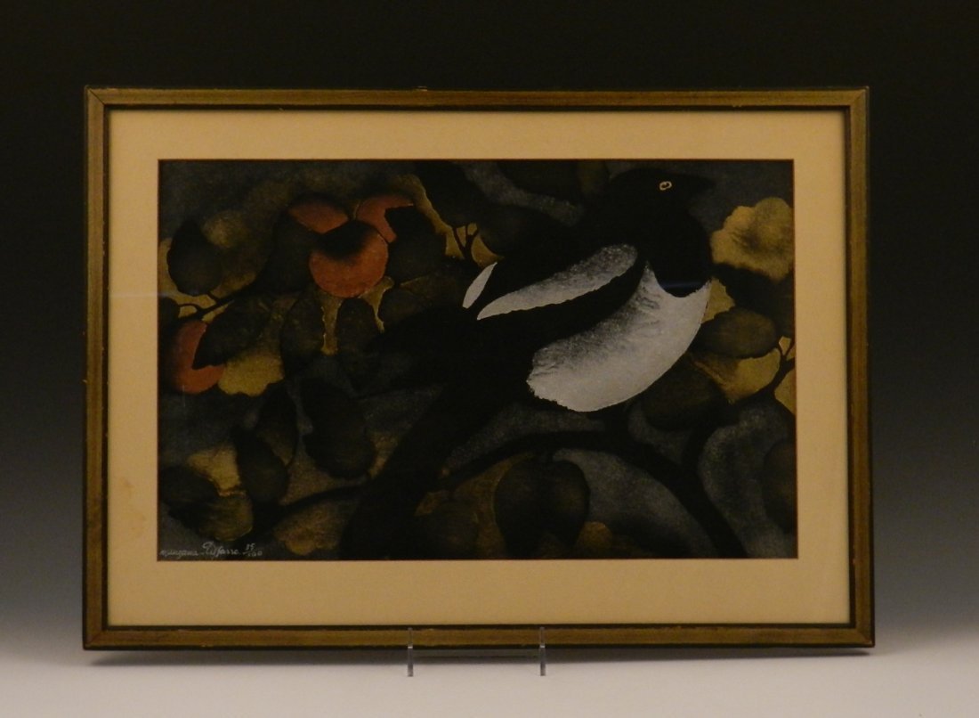 Georges Manzana Pissarro: (French, 1861-1961) Lithograph print, 20th century, Bird in Tree Measures: 16 x 22 inches framed size, sight: 11 x 18 inches total Signed by hand lower left, additionally numbered from an edition of 1