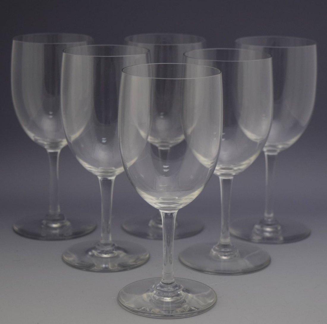 Baccarat Wine Glasses: Grouping of 6 Baccarat Perfection Claret Wine Glasses Measures: 6 inches tall Original box included
