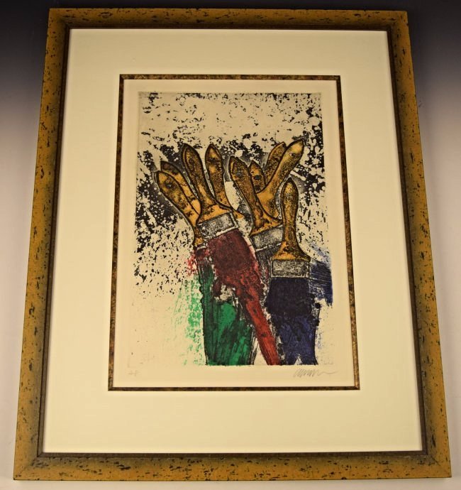 Fernandez Arman Signed Etching: Arman signed and numbered etching Measures: 31 x 25 inches, framed Signed lower right in pencil, AP lower left