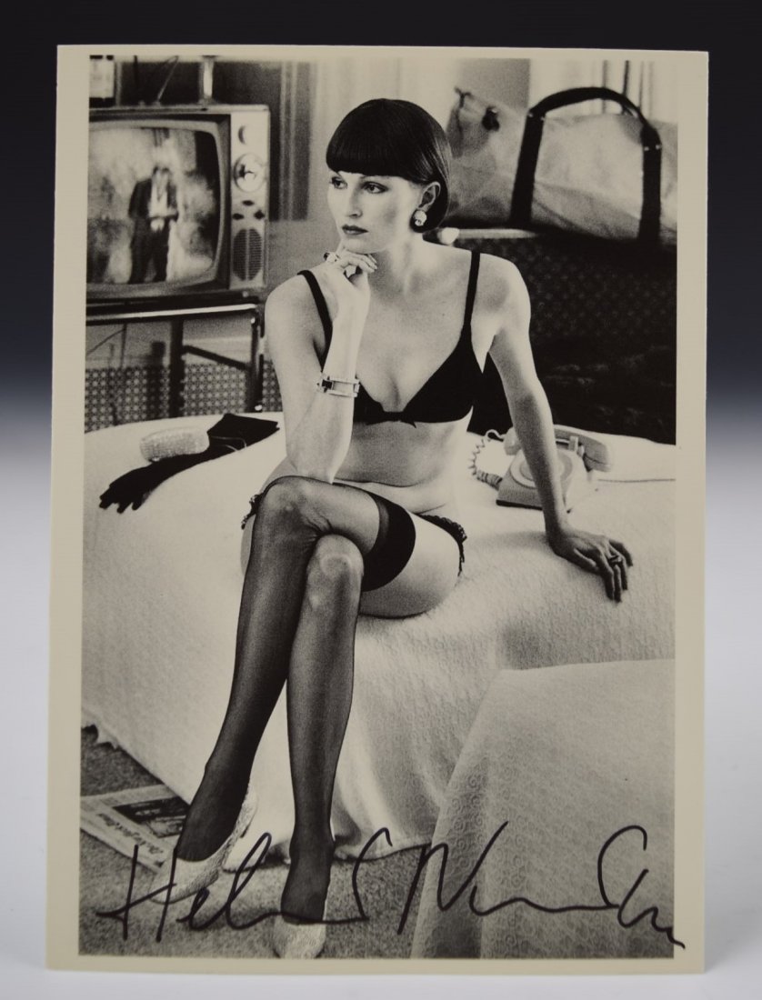 Helmut Newton Art Card Signed: "Viviane in Hotel Volny, New York 1972" Original hand signed in black pen by Helmut Newton Measures 6 x 4 inches
