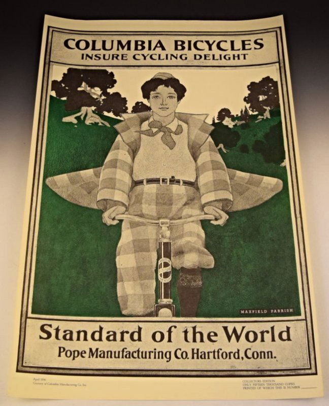 Maxfield Parrish, Columbia Bicycles: "Boy on a Bicycle" poster advertisement by Maxfield Parrish Measures approximately: 35 x 23