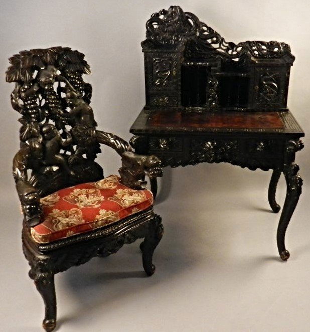 Chinese Carved Ebonized Dragon Desk (1 of 7)