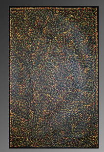 Gloria Petyarre: "Bush Medicine Leaves" cira 2016 Acrylic on canvas Measures: 78 x 50 inches Gallery certificate, gallery security stamp, signed verso