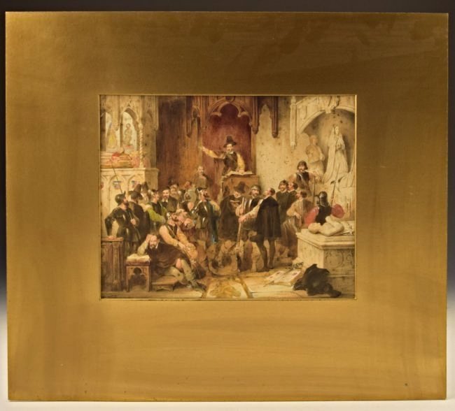 James Stephanoff: James Stephanoff (1788-1874) - Watercolor on paper The Scottish Covenanters Conventicle Martyrs, 1820 Measures: 18 x 20 inches with matting, sight: 9 1/2 x 11 1/2 inches