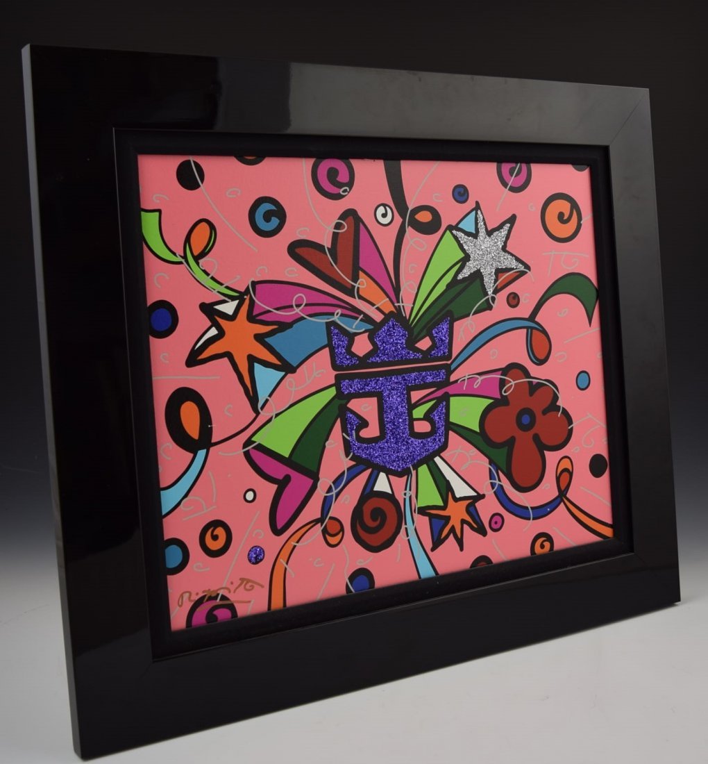 Romero Britto: "Left is a Celebration" 2010 print on canvas Measures: 26 x 22 inches framed