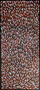 Gloria Petyarre: Titled,"Bush Medicine Leaves" Acrylic on linen Measures: 40 x 17 inches Gallery certificate, gallery security stamp, signed verso