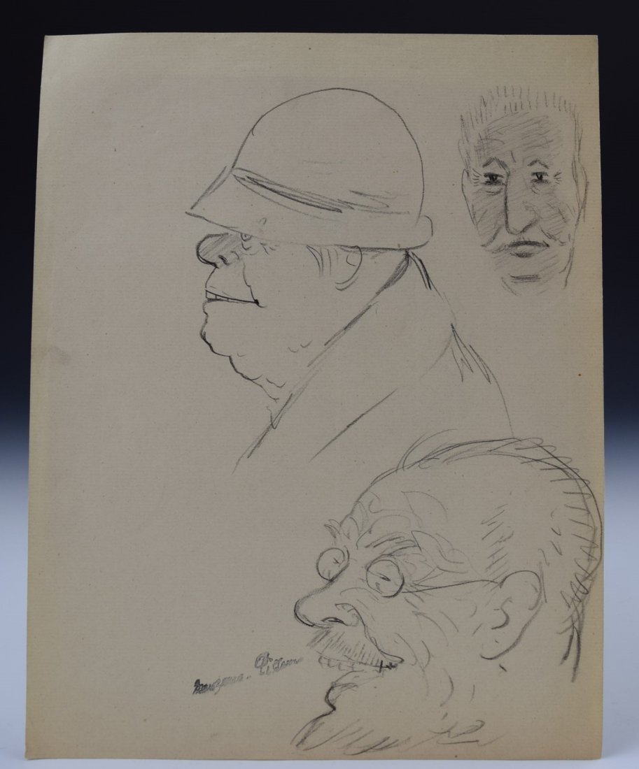 Georges Manzana Pissarro: Georges Manzana Pissarro(1871-1961) "HEADS OF MEN" Original pencil drawing on paper Stamped with artists cachet lower left Measures: 11 x 9 inches unframed PROVENANCE: ARTISTS ESTATE