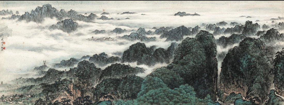 Chinese Scroll Painting: Chinese Scroll Painting, Shanyue Guan, 51.57"x 18.89"