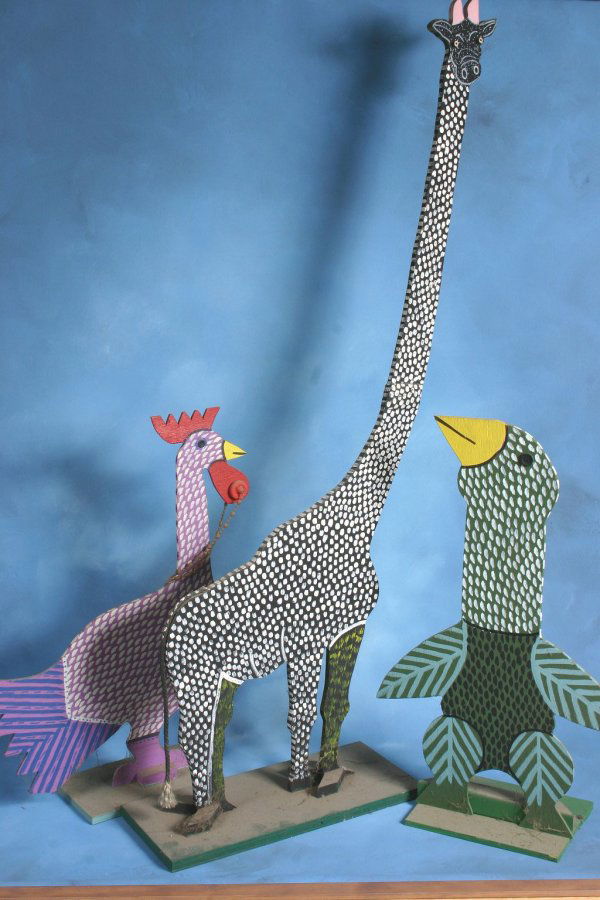 Finn- Threee piece lot-. Painted wood cutout. 24"-4: Marvin Finn- Threee piece lot-. Painted wood cutout. 24"-49" tall Provenance- Richard Edgeworh Outsider Art Estate