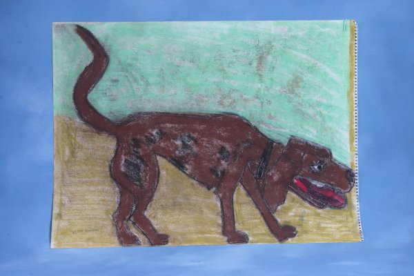 Ike Morgan "Dog". Chalk pastel on paper. 24 x 18 P: Ike Morgan "Dog". Chalk pastel on paper. 24 x 18 Provenance: Provenance- Richard Edgeworh Outsider Art Estate