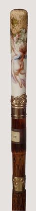 French Porcelain Dress Cane-Ca. 1880-Gold moriage  - 2