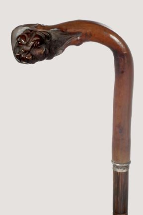 Hand Carved Dog Head-Ca. 1890-Hardwood handle dog 