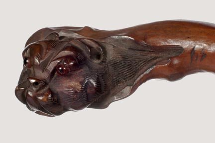 Hand Carved Dog Head-Ca. 1890-Hardwood handle dog  - 2