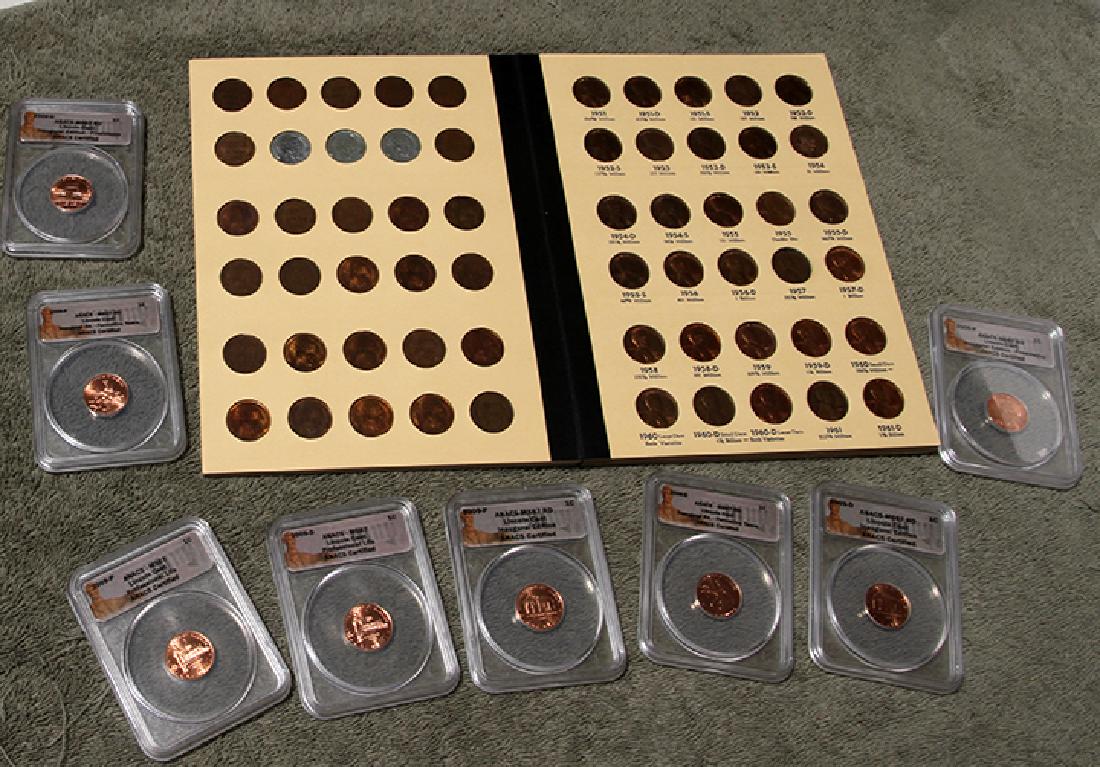 Pennies: Book Two Complete 1941 thru 1993, 1995 Double Die AS IS, Eight 2009 Lincoln Commemortive MS67 NGC